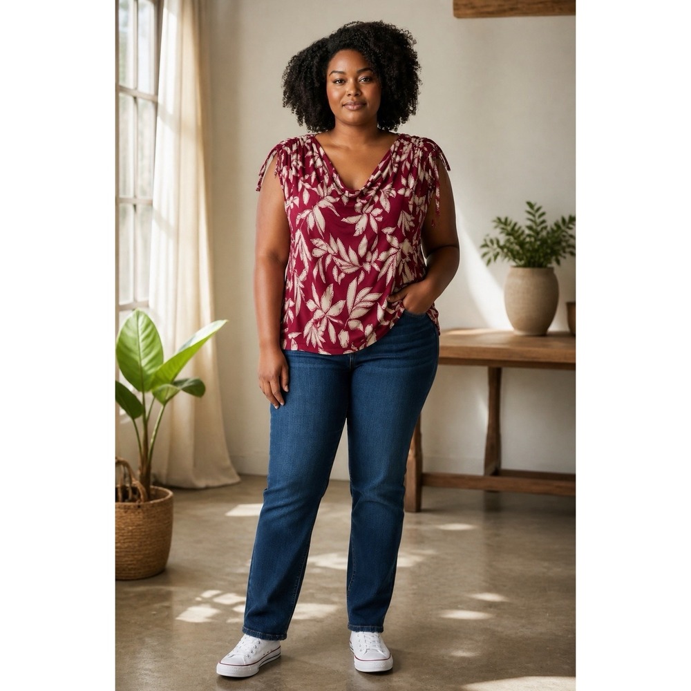 Lane Bryant Floral Ruched Short Sleeve Knit Top Plus Size 14/16